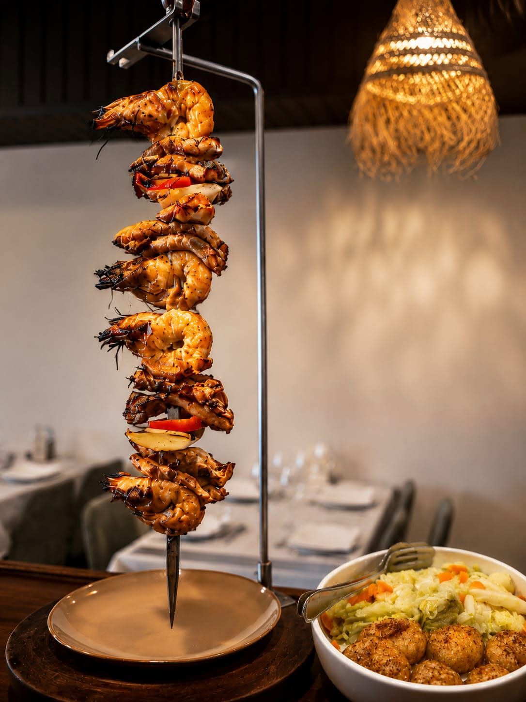 Espetada de lulas com gambas